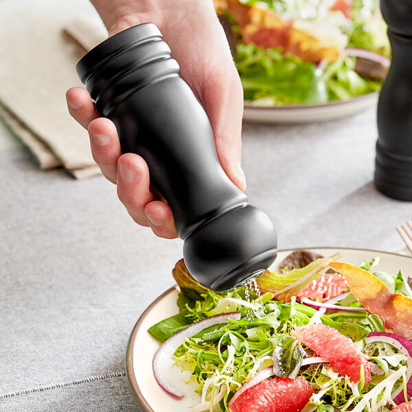 Acopa 6" Matte Black Wooden Salt Shaker – item 176PSS06BK image 2