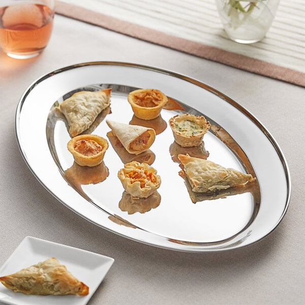 Acopa 15 3/4" x 10 1/2" Stainless Serving Platter – item 553PLTROVL16 image 2