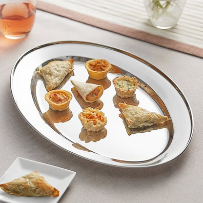 Acopa 15 3/4" x 10 1/2" Stainless Serving Platter – item 553PLTROVL16 image 2