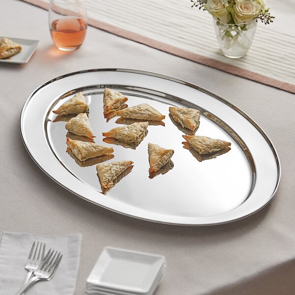 Acopa 23 1/4" x 16 1/4" Stainless Serving Platter – item 553PLTROVL24 image 2