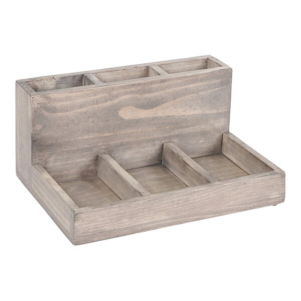 9" x 6 1/8" 6-Section Gray-Washed Pine Condiment Organizer – item 211796110