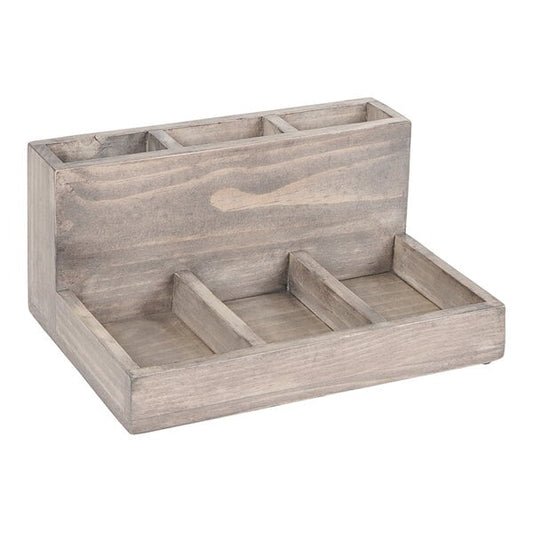 9" x 6 1/8" 6-Section Gray-Washed Pine Condiment Organizer – item 211796110