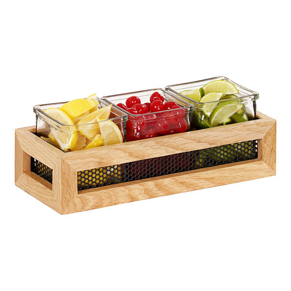 Natural Condiment Organizer w/ 3 Glass Jars - 12 3/4" x 5" – item 211229023115