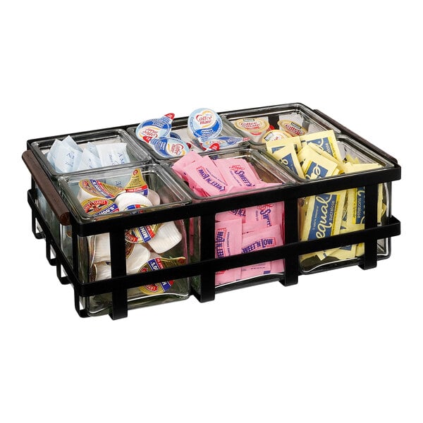 Cal-Mil Black Metal Condiment Organizer w/ 6 Glass Jars – item 211224406112