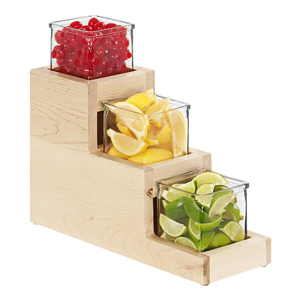Cal-Mil Maple Wood 3-Step Condiment Display w/ 3 Glass Jars – item 211361271