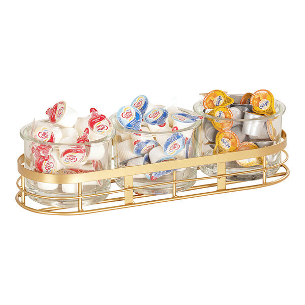 Gold Condiment Organizer w/ (3) 16 oz. Glass Jars - 13 3/8" – item 211229184116