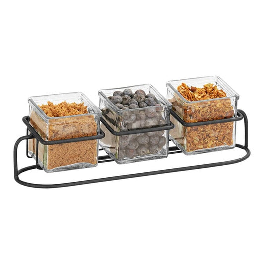 Cal-Mil 16 1/2" x 5" Black Condiment Display w/ 3 Glass Jars – item 21122802313