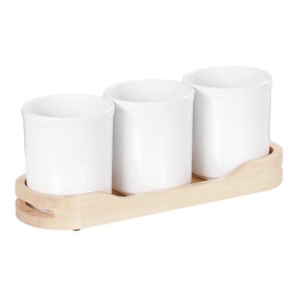 Maple Cylinder Tray w/ 3 Melamine Jars Condiment Organizer – item 21136473271