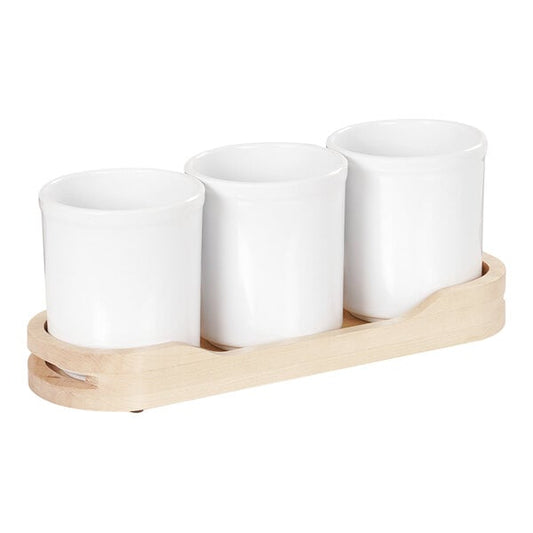 Maple Cylinder Tray w/ 3 Melamine Jars Condiment Organizer – item 21136473271