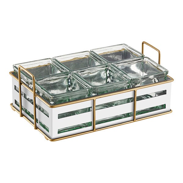 White / Gold Jar w/ 6 Glass Jars - 12 Condiment Display – item 2112209215
