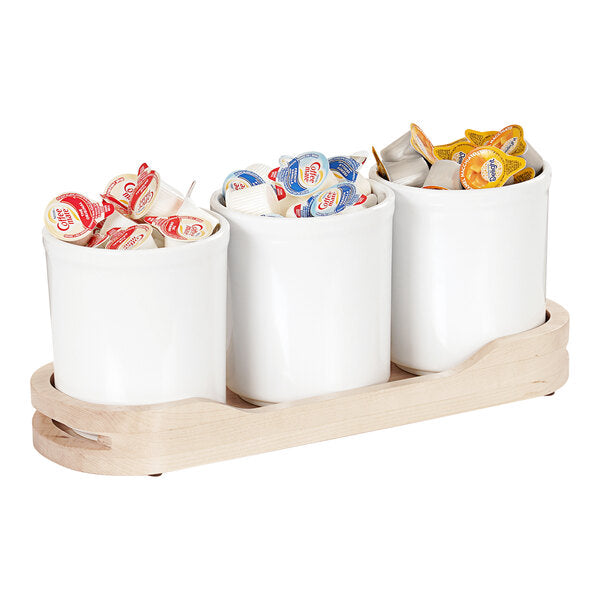 Maple Cylinder Tray w/ 3 Melamine Jars Condiment Organizer – item 21136473271 image 2