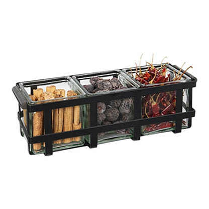 Cal-Mil Metal Condiment Organizer w/ 3 Glass Jars – item 211224403112