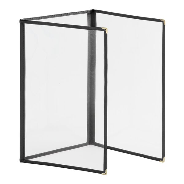 Choice 8 1/2" x 14" 6-View Trifold Three Pocket Menu Cover – item 1763TP8514BK