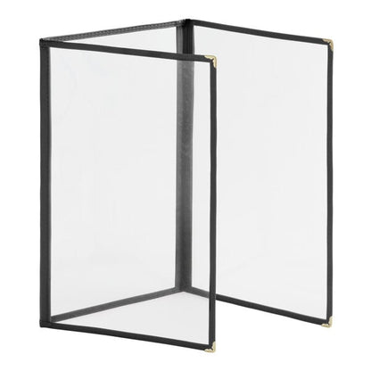 Choice 8 1/2" x 14" 6-View Trifold Three Pocket Menu Cover – item 1763TP8514BK
