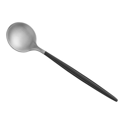 Acopa Odin Black / Silver 5 1/8" Brushed Demitasse Spoon – item 267540800SB