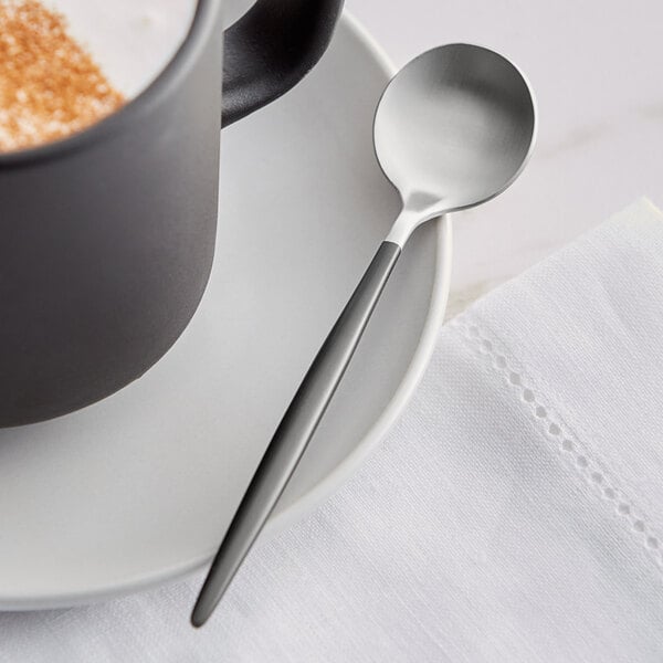 Acopa Odin Black / Silver 5 1/8" Brushed Demitasse Spoon – item 267540800SB image 2