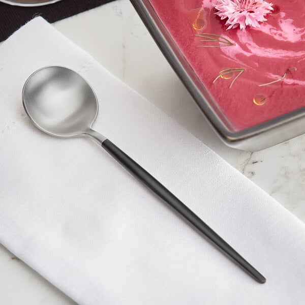 Acopa Odin Black / Silver 7 1/8" Brushed Bouillon Spoon – item 267540802SB image 2