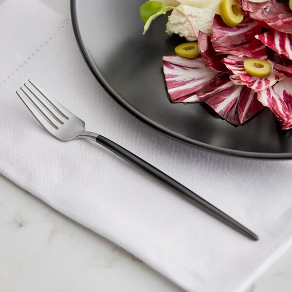 Acopa Odin Black / Silver 7 5/16" Brushed Dessert Fork – item 267540806SB image 2