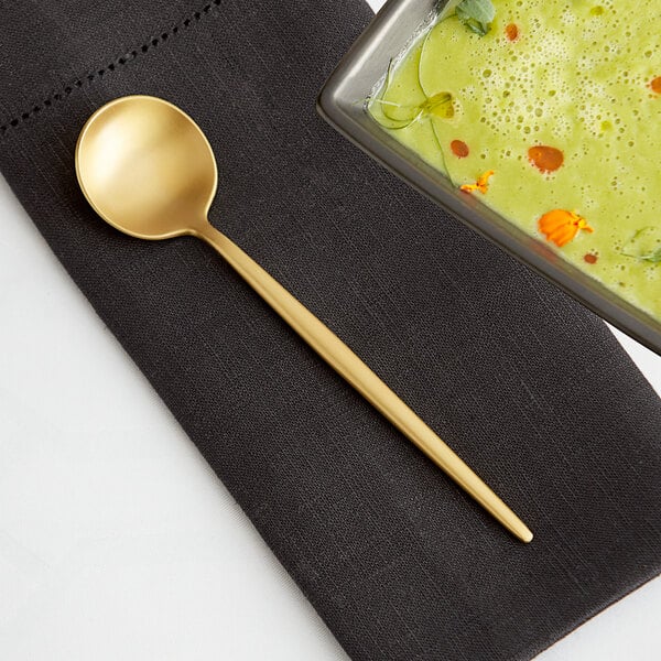 Acopa Odin Gold 7 1/8" Brushed X-Heavy Bouillon Spoon – item 267540802G image 2