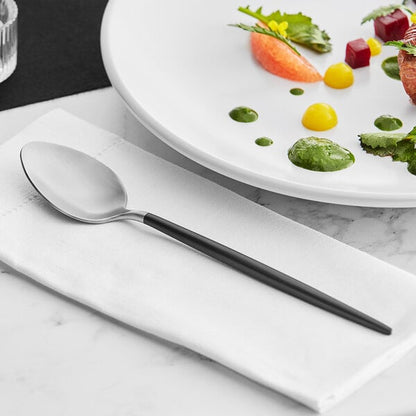 Acopa Odin Black / Silver 9" Brushed Dinner / Dessert Spoon – item 267540803SB image 2