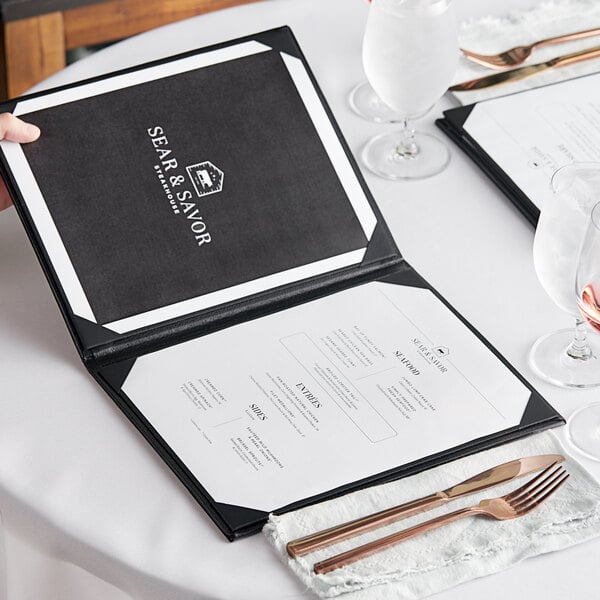 Acopa Prime 8 1/2" x 11" Black 2-View Vinyl Menu Booklet – item 5532PKBK8511BK image 2
