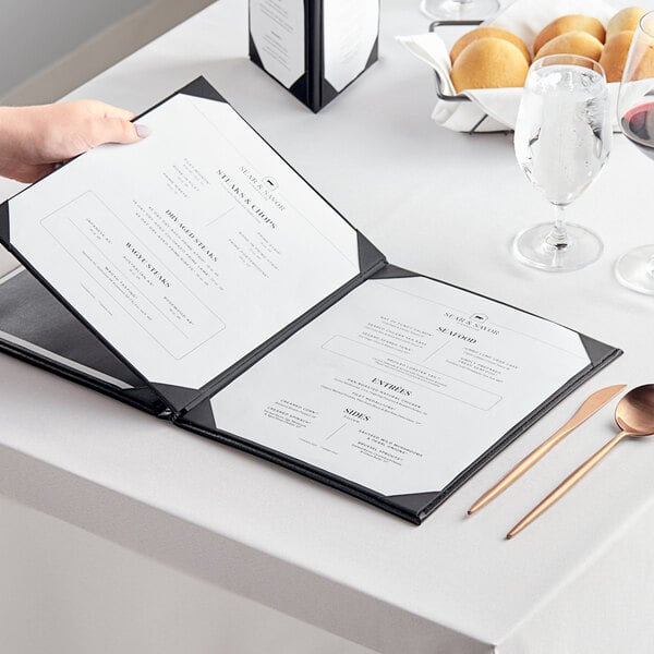 Acopa Prime 8 1/2" x 11" Black 4-View Vinyl Menu Booklet – item 5534PKBK8511BK image 2