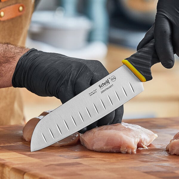 Schraf 7" Granton Santoku Knife w/ Yellow TPRgrip Handle – item 220VSTKUGEY7 image 2