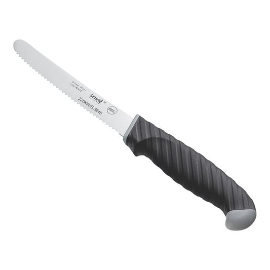 Schraf 4 1/2" Serrated Utility Knife w/ TPRGrip Handle – item 220KVUTLSR45