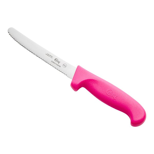 Choice 4 1/2" Serrated Edge Knife w/ Neon Pink Handle – item 220KUT45NPNK