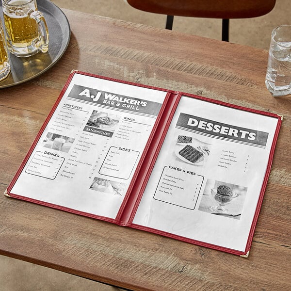 Choice 8 1/2" x 14" Burgundy 4-View Double Pocket Menu Cover – item 1762PK8514BU image 2