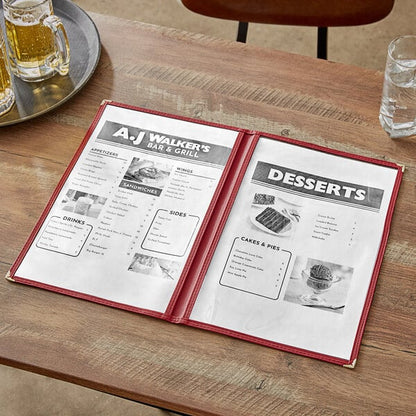 Choice 8 1/2" x 14" Burgundy 4-View Double Pocket Menu Cover – item 1762PK8514BU image 2