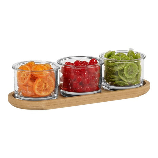 16" x 6" Faux Condiment Organizer w/ 3 Round Glass Jars – item 211123430122