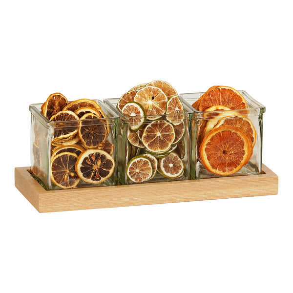 12 3/4" x 5" Oak Condiment Organizer w/ 3 Square Glass Jars – item 21112318321