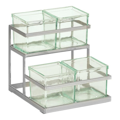 Cal-Mil Silver Condiment Display w/ 4 Glass Jars – item 2111360439