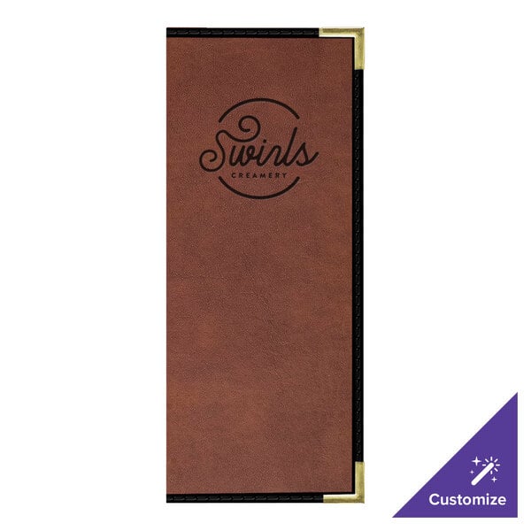 H. Risch, Inc. 4 1/4" x 11" Menu Cover w/ Interior Pockets – item 759LDP2V41BR image 2