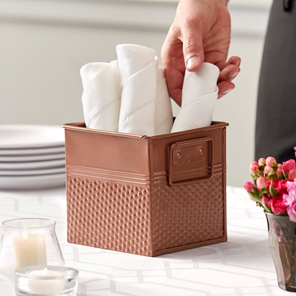 6" Square Hammered Copper Utensil Condiment Organizer – item 124UTNSLSQCP image 2