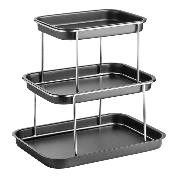 Tablecraft 14 3/4" x 10 3/4" 3-Tier Black Serving Tray – item 80812065