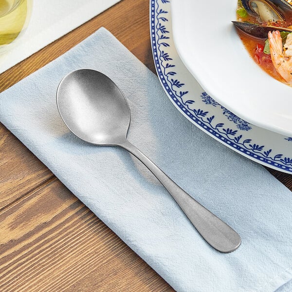 Acopa Josette 6 11/16" Distressed X-Heavy Bouillon Spoon – item 267820802 image 2