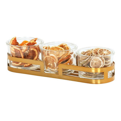 13 1/2" x 5" Brass Jar w/ (3) 16 oz. Condiment Display – item 2111237974130