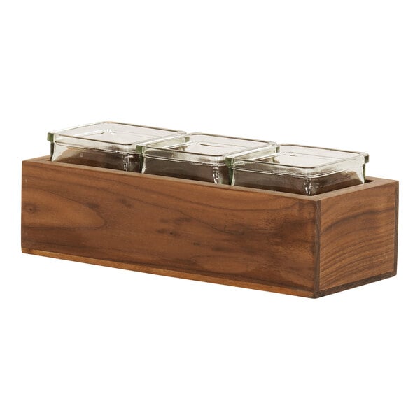 12 3/4" x 5" Condiment Organizer w/ 3 Square Glass Jars – item 211123183378