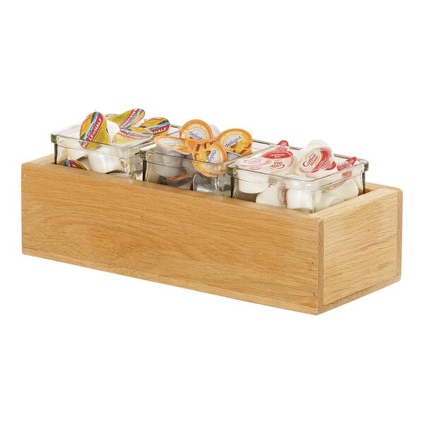 12 3/4" x 5" Oak Condiment Organizer w/ 3 Square Glass Jars – item 211123183321