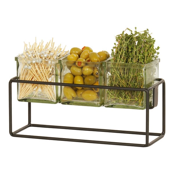 12 1/2" x 4 1/2" Condiment Display w/ 3 Square Glass Jars – item 21123747613