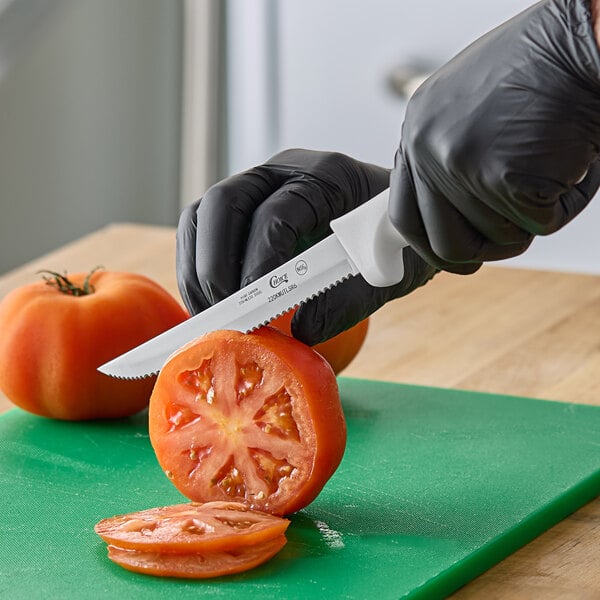Choice 6" Serrated Edge Utility Knife w/ White Handle – item 220KWUTLSR6 image 2