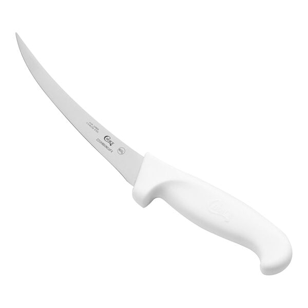 Choice 6" Curved Flexible Boning Knife w/ White Handles – item 220KWBONC6FX