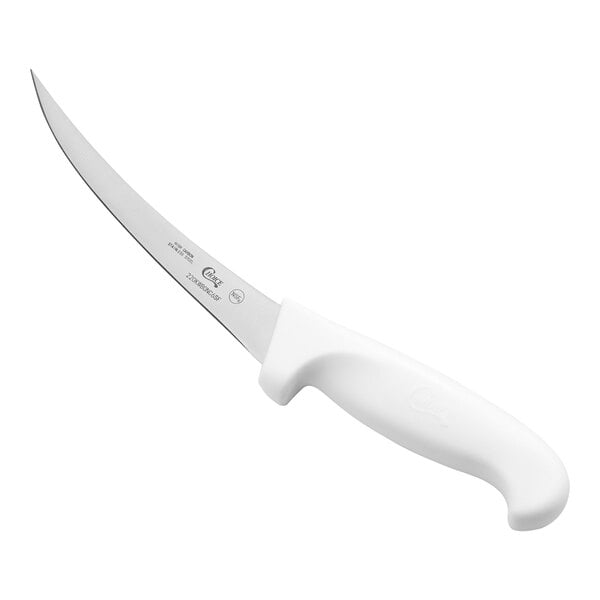 Choice 6" Curved Stiff Boning Knife w/ White Handles – item 220KWBONC6SF