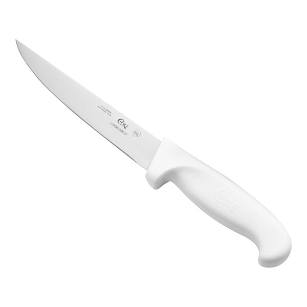 Choice 6" Wide Stiff Boning Knife w/ White Handles – item 220KWBONW6SF