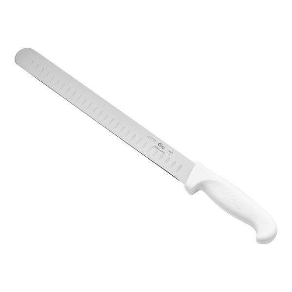 Choice 12" Granton Edge Slicing Knife w/ White Handle – item 220KWSLCGE12