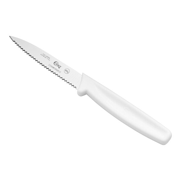 Choice 3 1/4" Serrated Edge Paring Knife w/ White Handle – item 220KWPARSR32