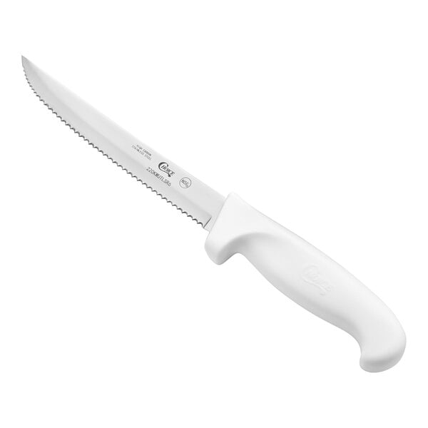 Choice 6" Serrated Edge Utility Knife w/ White Handle – item 220KWUTLSR6