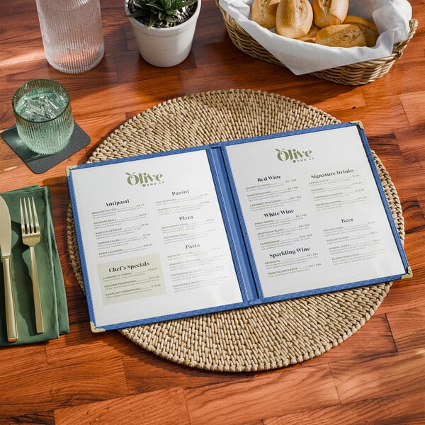 Choice 8 1/2" x 11" 4-View Double Pocket Menu Cover – item 1762PK8511BL image 2